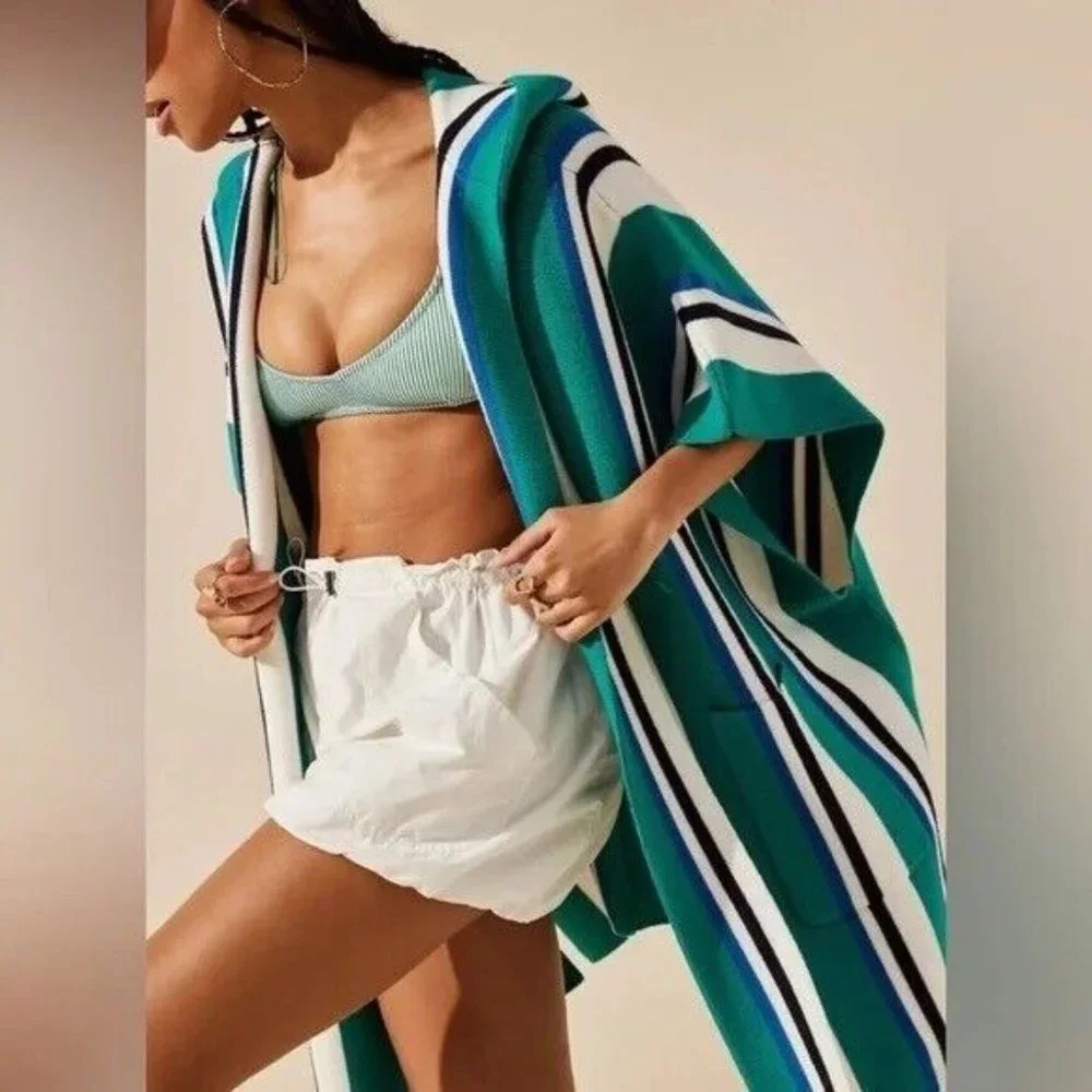 NWOT Free People All I Need Stripe Hooded Poncho